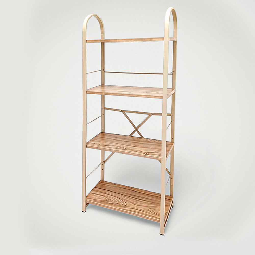 Relaxsit Beige 4 Tiers Foldable Bookshelf with screwless assembly, Bookcase, Book Holder Organizer, Display Storage Rack Standing Shelves for Bedroom Living Room/Home/Office