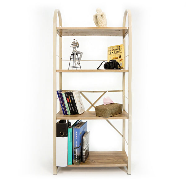 Relaxsit Beige 4 Tiers Foldable Bookshelf with screwless assembly, Bookcase, Book Holder Organizer, Display Storage Rack Standing Shelves for Bedroom Living Room/Home/Office