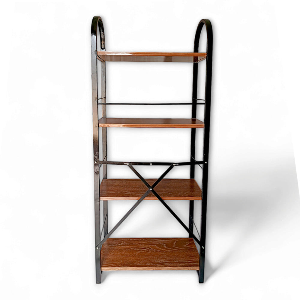 Relaxsit Brown 4 Tiers Foldable Bookshelf with screwless assembly, Bookcase, Book Holder Organizer, Display Storage Rack Standing Shelves for Bedroom Living Room/Home/Office