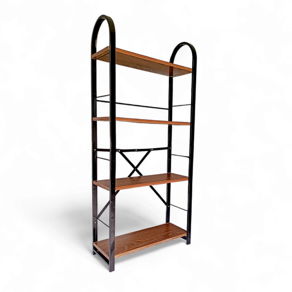 Relaxsit Brown 4 Tiers Foldable Bookshelf with screwless assembly, Bookcase, Book Holder Organizer, Display Storage Rack Standing Shelves for Bedroom Living Room/Home/Office