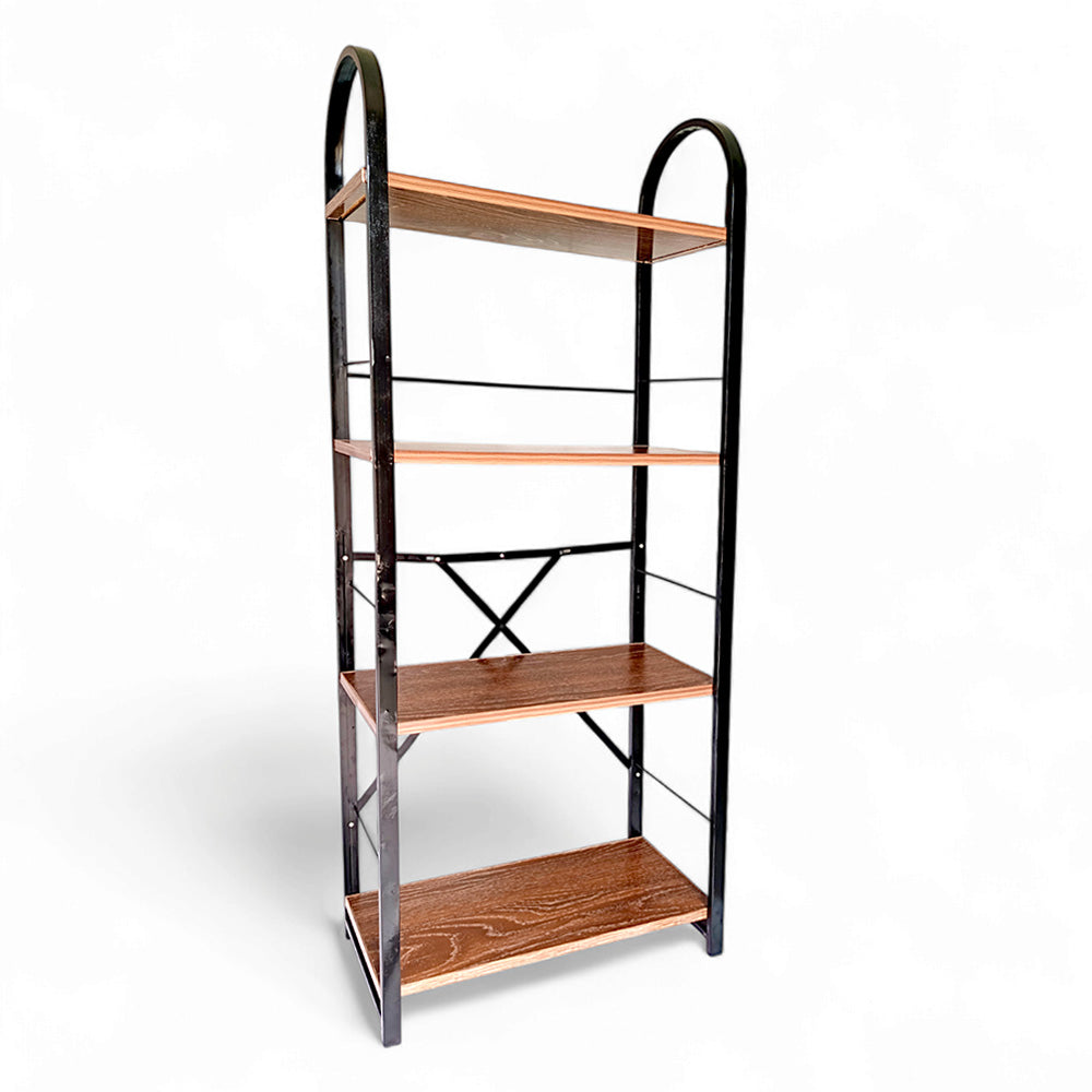 Relaxsit Brown 4 Tiers Foldable Bookshelf with screwless assembly, Bookcase, Book Holder Organizer, Display Storage Rack Standing Shelves for Bedroom Living Room/Home/Office