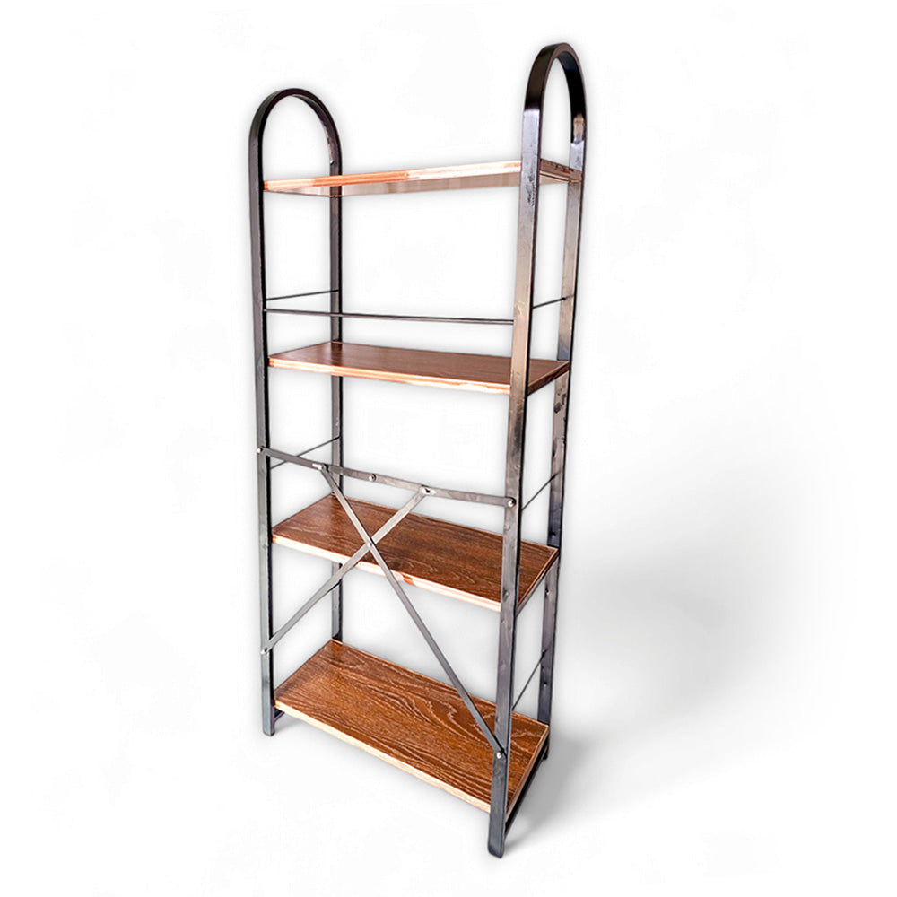 Relaxsit Brown 4 Tiers Foldable Bookshelf with screwless assembly, Bookcase, Book Holder Organizer, Display Storage Rack Standing Shelves for Bedroom Living Room/Home/Office