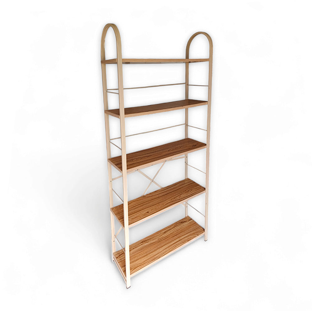 Relaxsit Beige 5 Tiers Foldable Bookshelf with screwless assembly, Bookcase, Book Holder Organizer, Display Storage Rack Standing Shelves for Bedroom Living Room/Home/Office