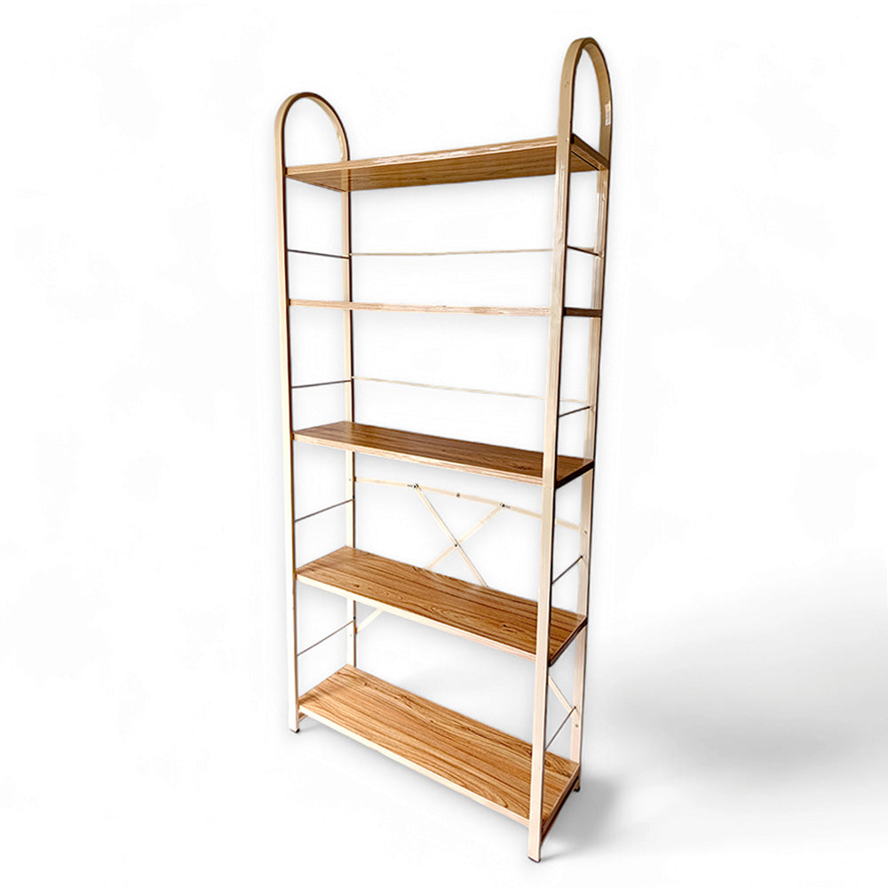 Relaxsit Beige 5 Tiers Foldable Bookshelf with screwless assembly, Bookcase, Book Holder Organizer, Display Storage Rack Standing Shelves for Bedroom Living Room/Home/Office