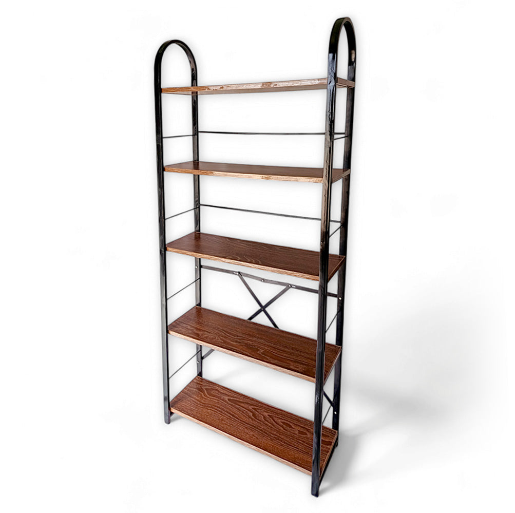 Relaxsit Brown 5 Tiers Foldable Bookshelf with screwless assembly, Bookcase, Book Holder Organizer, Display Storage Rack Standing Shelves for Bedroom Living Room/Home/Office