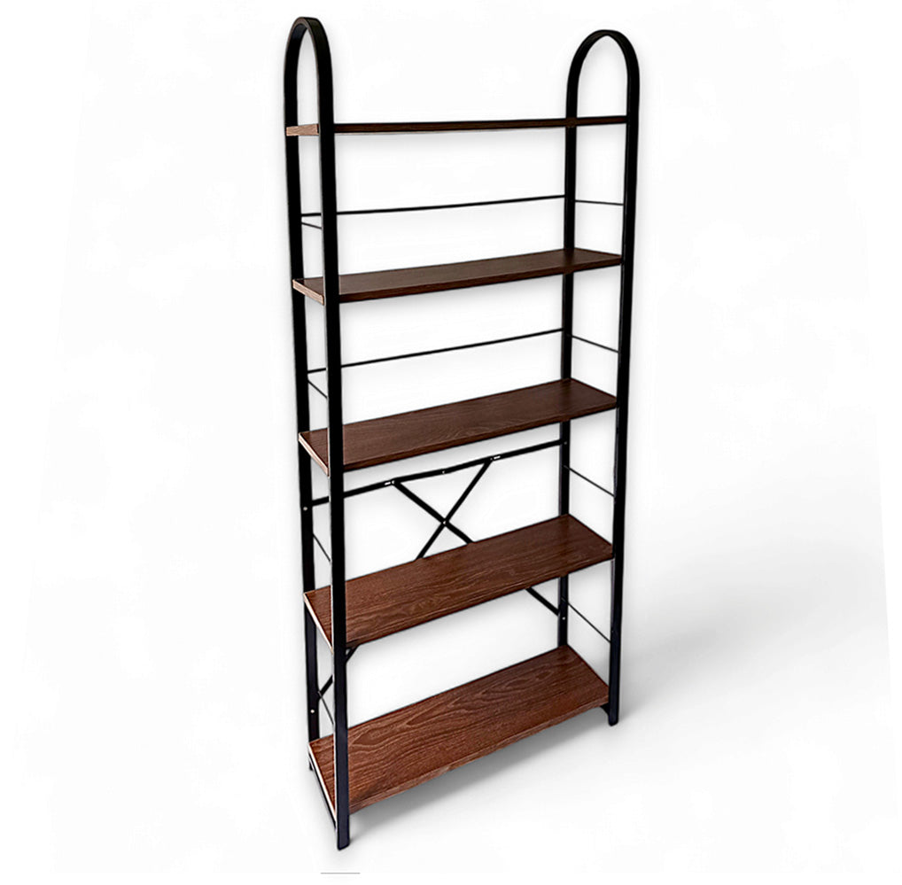 Relaxsit Brown 5 Tiers Foldable Bookshelf with screwless assembly, Bookcase, Book Holder Organizer, Display Storage Rack Standing Shelves for Bedroom Living Room/Home/Office