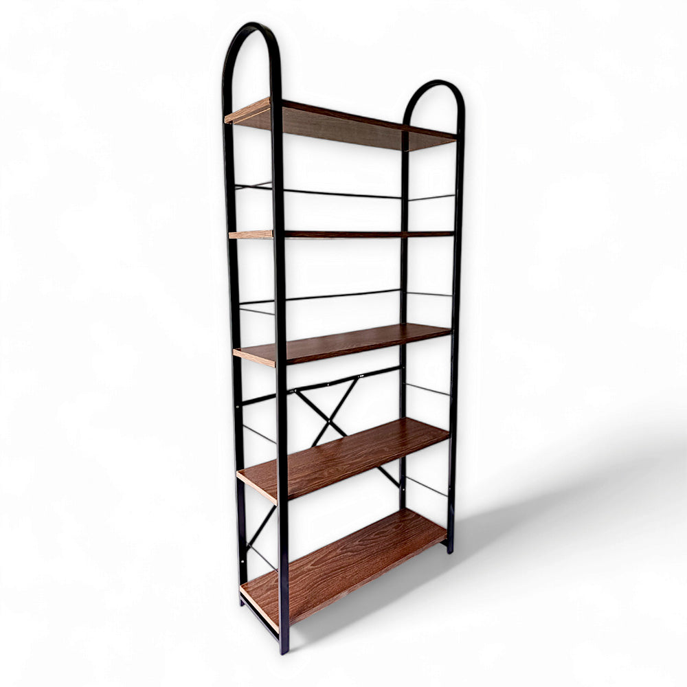 Relaxsit Brown 5 Tiers Foldable Bookshelf with screwless assembly, Bookcase, Book Holder Organizer, Display Storage Rack Standing Shelves for Bedroom Living Room/Home/Office