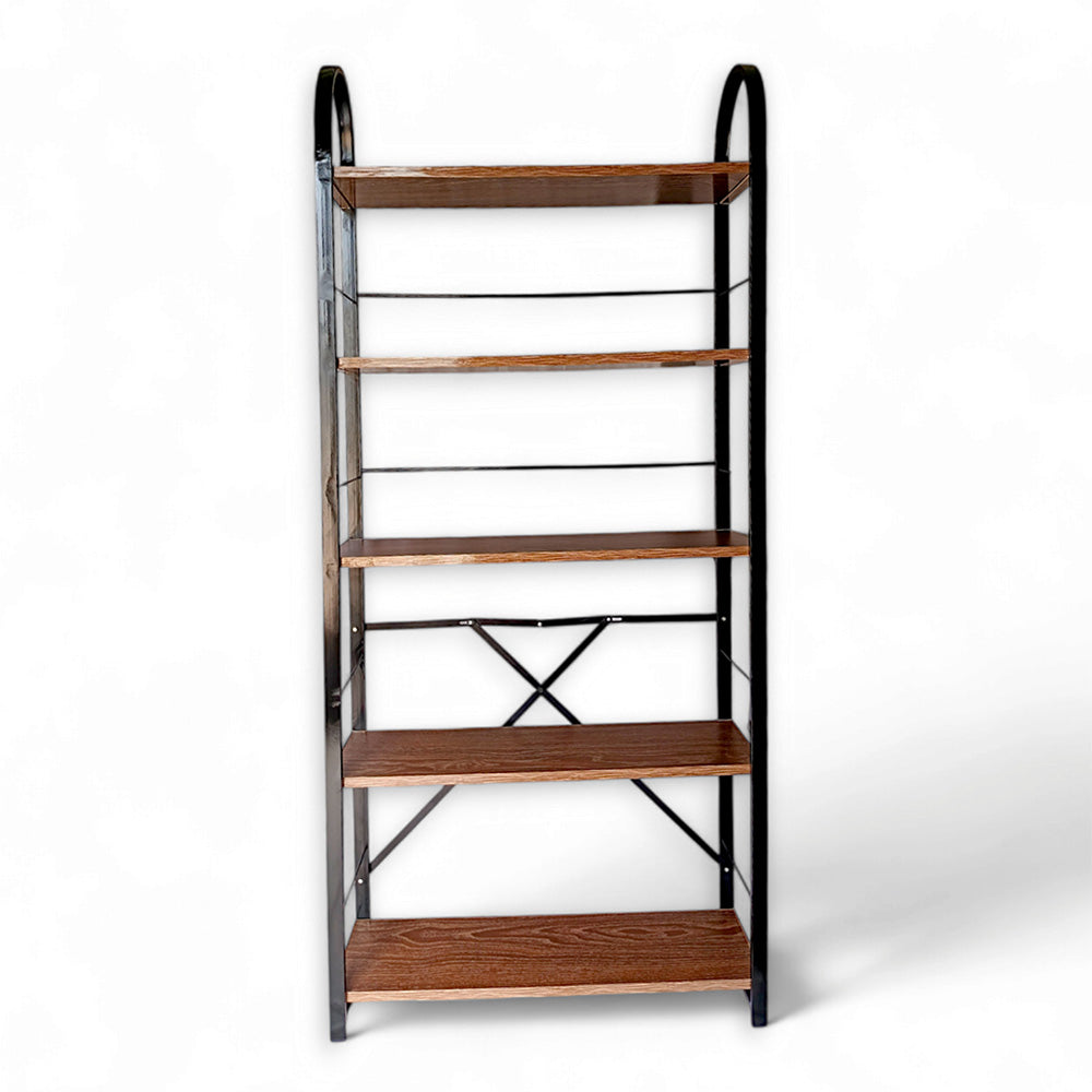 Relaxsit Brown 5 Tiers Foldable Bookshelf with screwless assembly, Bookcase, Book Holder Organizer, Display Storage Rack Standing Shelves for Bedroom Living Room/Home/Office