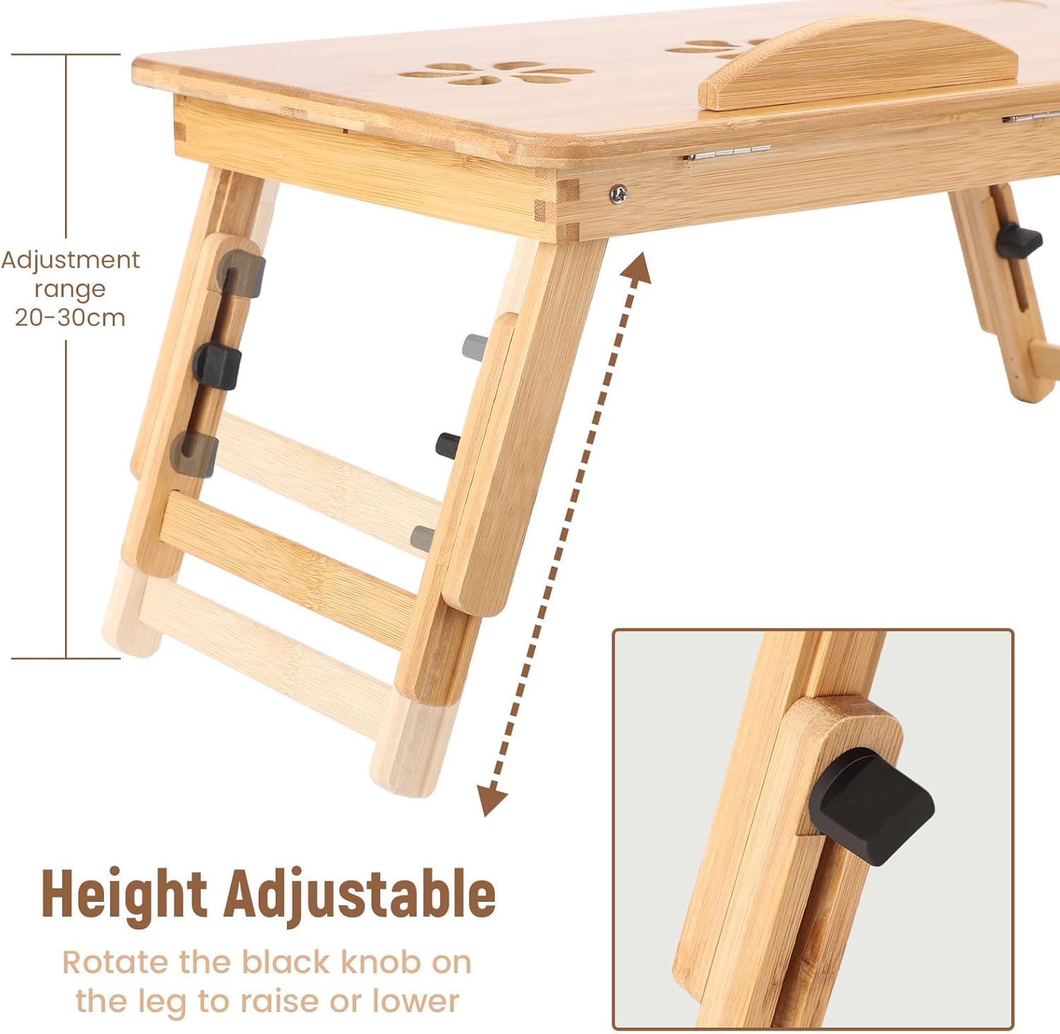 Relaxsit Laptop Desk for Bed, Bamboo Lap Desk with Tablet Slot Adjustable Height Angle Foldable Storage Drawer Portable Tray Table Stand for Notebook Computer Breakfast Work Study Reading Writing Large most models with Cooling fans, drawers