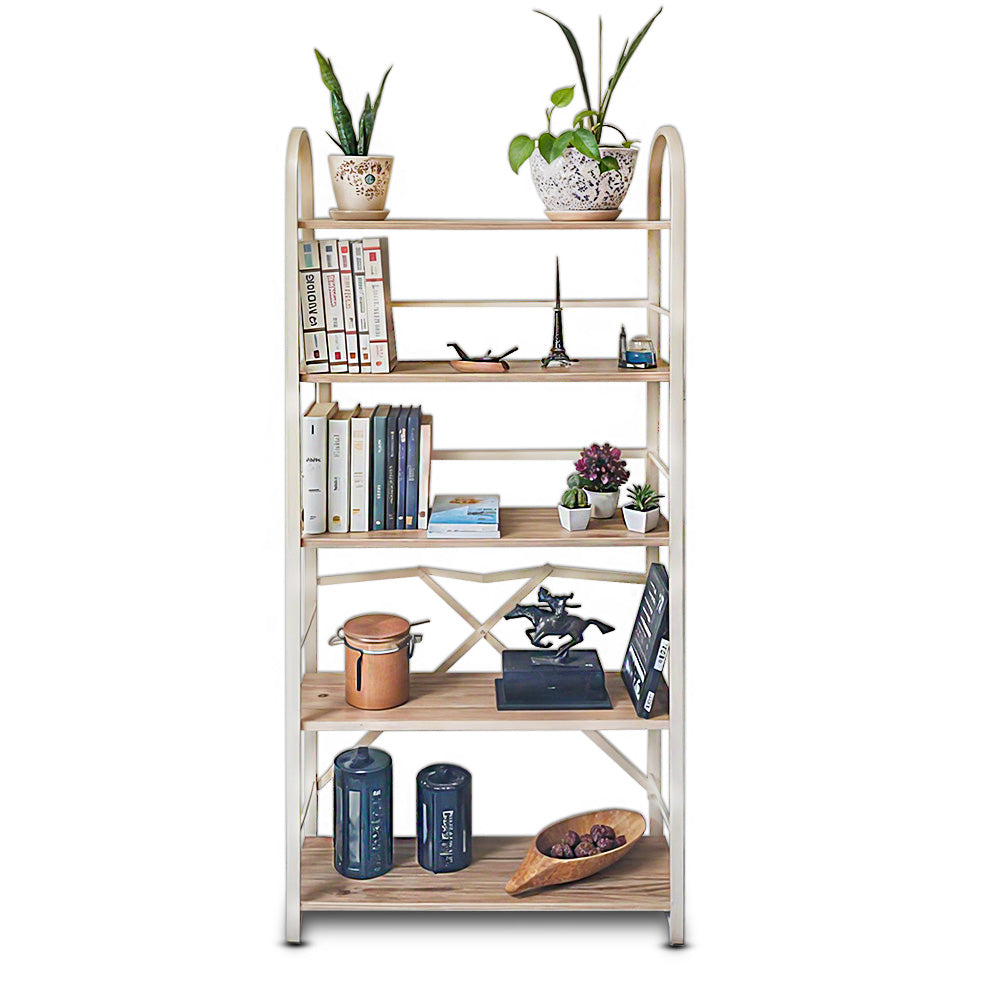 Relaxsit Beige 5 Tiers Foldable Bookshelf with screwless assembly, Bookcase, Book Holder Organizer, Display Storage Rack Standing Shelves for Bedroom Living Room/Home/Office