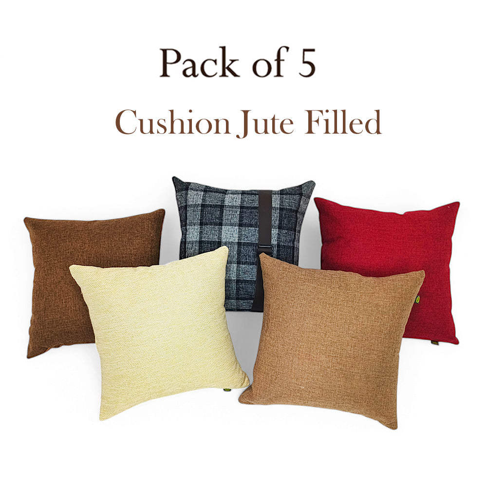 Relaxsit (Pack of 5) Jute Cushions Decorative Throw Pillow with Poms border Cushion Cover17x17 inches