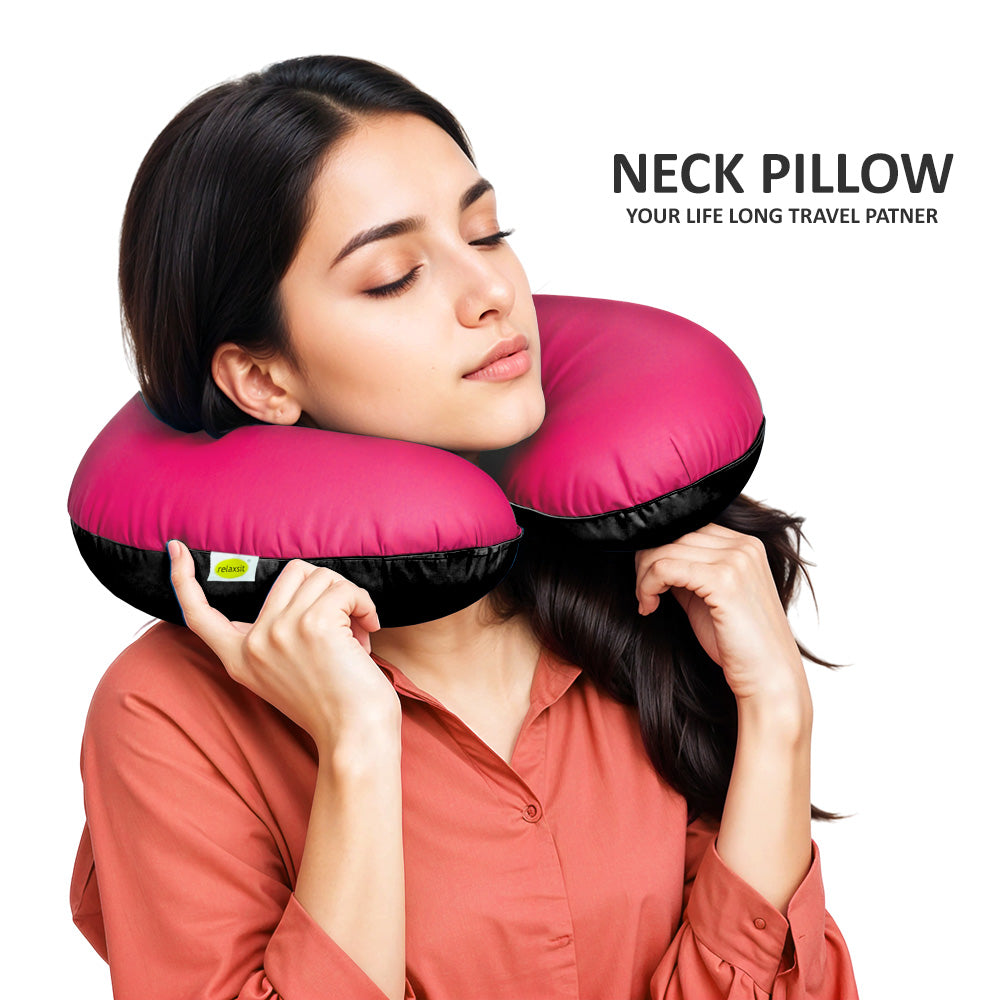 Relaxsit Microfiber Two tone color Neck Pillow – Extremely Soft and Comfortable Neck Cushion – Head and Chin Support Travel Neck Pillow - Relaxsit