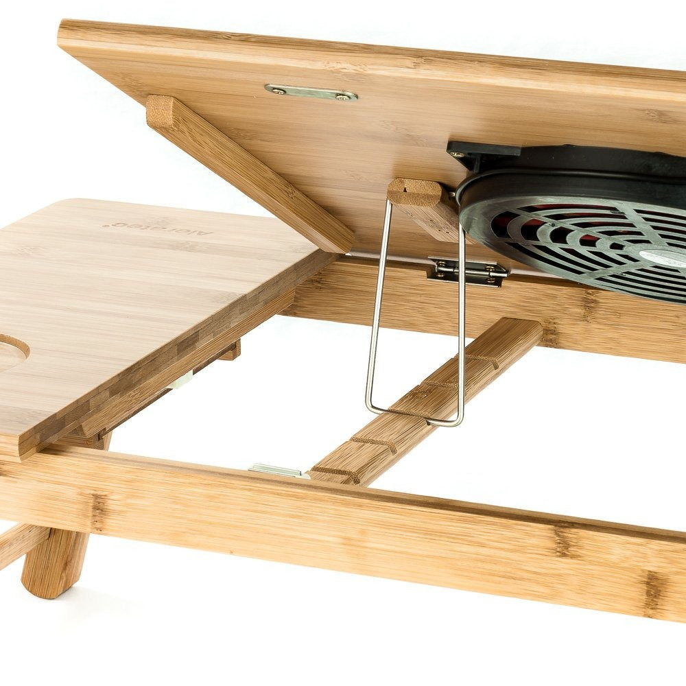 Relaxsit Laptop Desk for Bed, Bamboo Laptop Desk Single Flower With Fan 13.5"